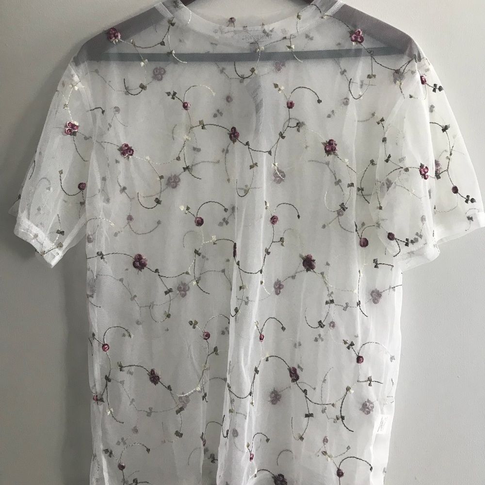 White Mesh Floral Oversized Top